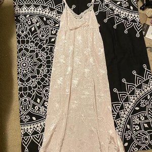 Vintage Barbizon Dainty Pink White Lace Floral Maxi Slip Dress Small Petite